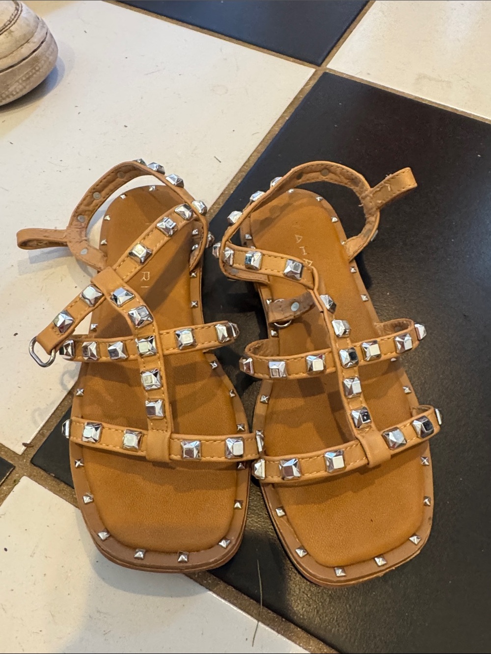 Tahari Tan Studded Strappy Sandals